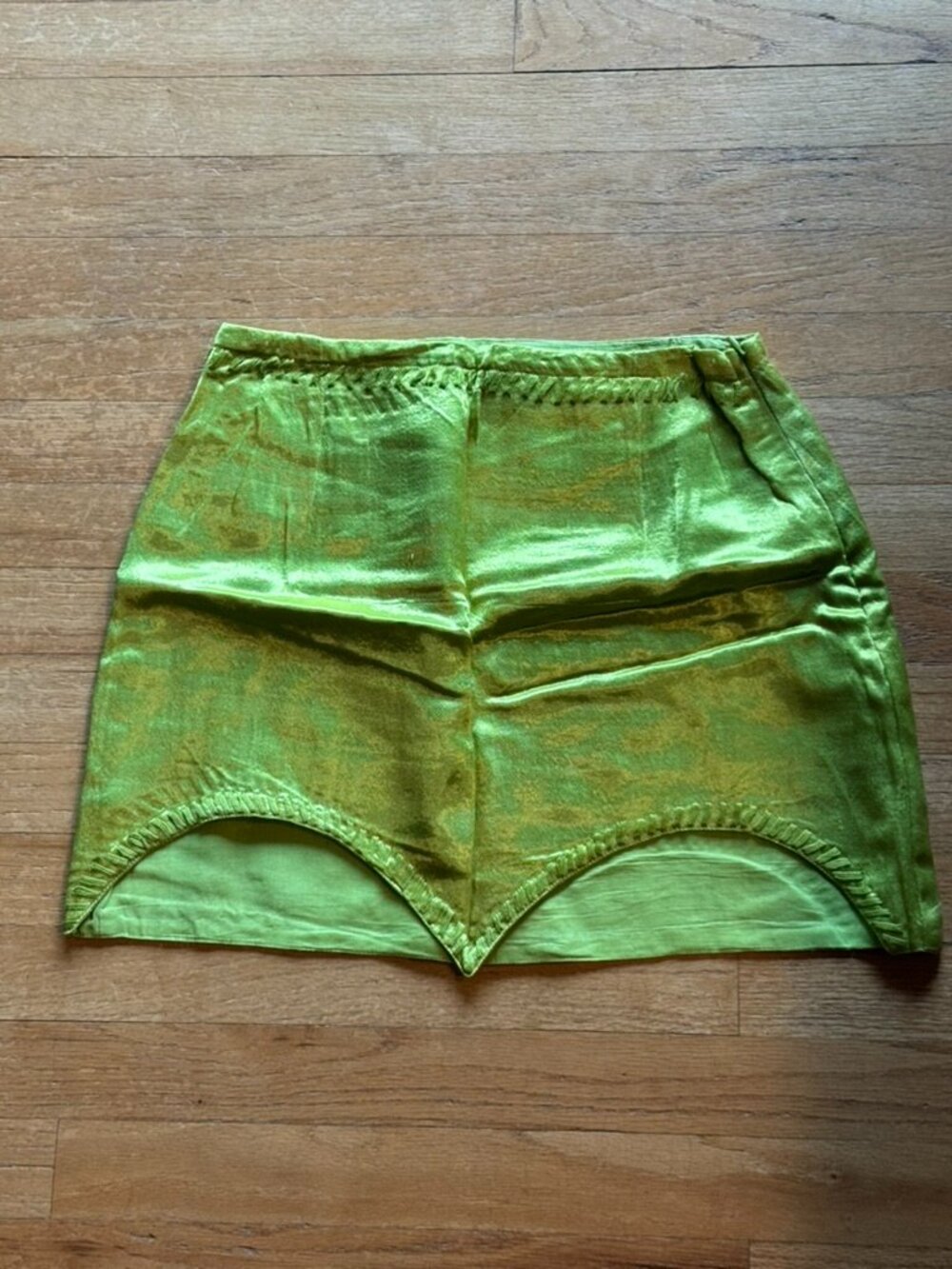 Tigra Tigra Pointed Mashroo Mini Skirt with Embroidery in Lime Size M